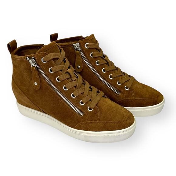 Steve Madden Women's Cornell Hidden Wedge High Top Sneaker Size 8.5 Cognac Suede - Picture 11 of 12
